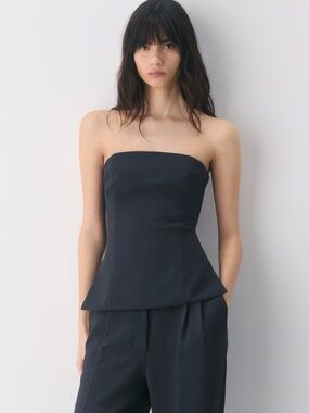Aritzia Posh Tube Top Crepette in Dark Night Navy